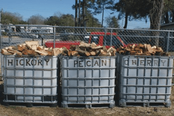 bins of hickory, pecan, and cherry woods